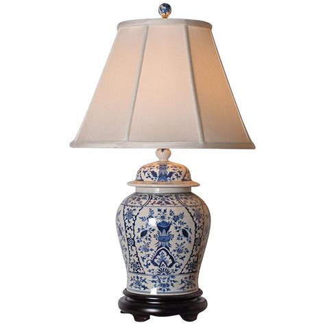 English Blue and White Porcelain Temple Jar Table Lamp - #G7064 | Lamps Plus