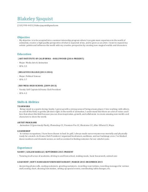 Animation Resume