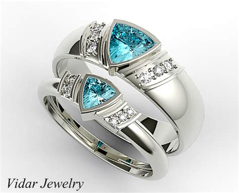 Trillion Aquamarine Matching Wedding Bands For His And Her | Vidar Jewelry - Unique Custom ...