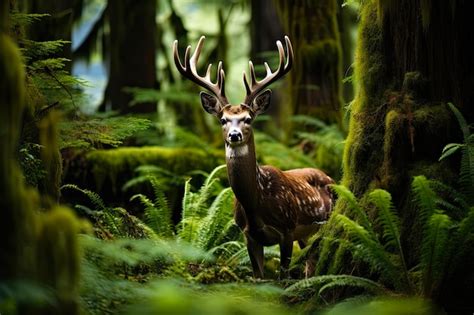 Premium Photo | Blacktail Deer Walking Through Ferns in Oregons Natural Habitat