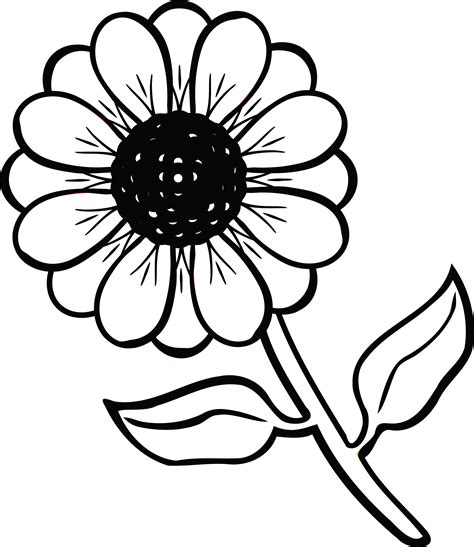 Set Of Hand Drawn Cute Flowers On Stem Clip Art Black And White - Clip Art Library