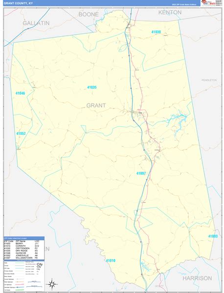 Grant County, KY Zip Code Wall Map Basic Style by MarketMAPS - MapSales