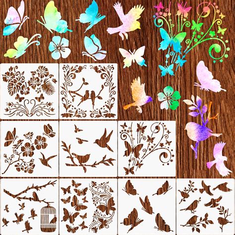 Buy WHQXFDZ 9 Pieces Butterfly Stencils Bird Flower Stencil Flying Bird ...