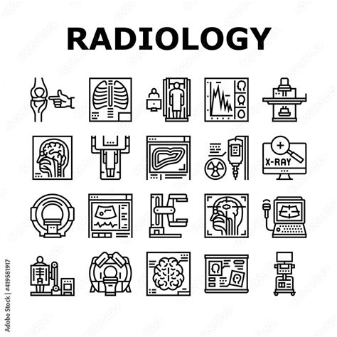 Radiology Equipment Collection Icons Set Vector. Mri And Ultrasound, Ct Scan And Fluoroscope ...