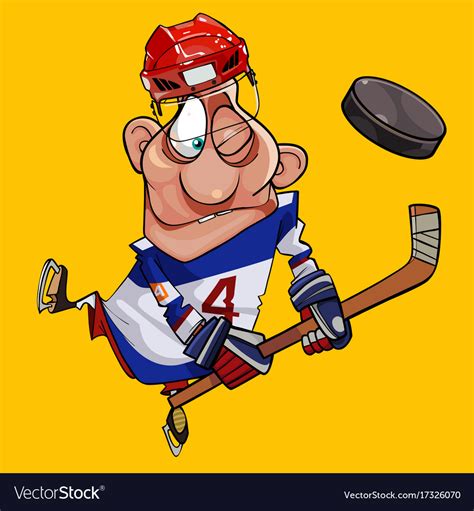 Funny cartoon hockey player with stick and puck Vector Image