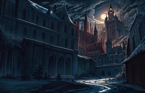 Premium Photo | Anime style a dark castle in the night