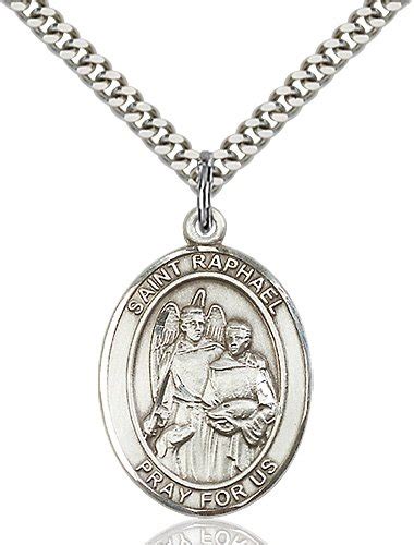 St Raphael the Archangel Medal - Sterling Silver - Large, Engravable - Catholic Saint Medals