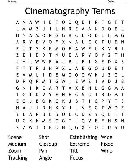 Cinematography Terms Word Search - WordMint