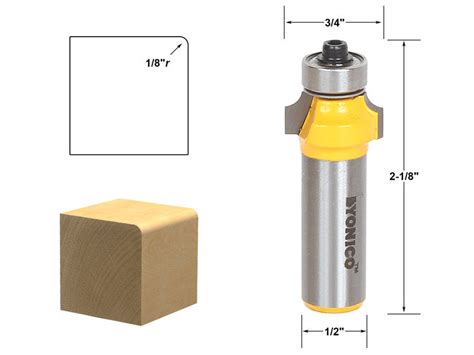 Round Over Edging Router Bit - 1/8" Radius - 1/2" Shank - Yonico 13161 ...