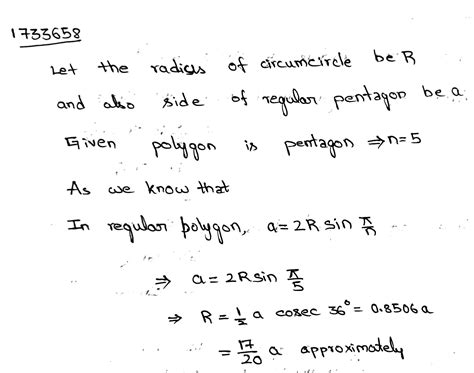 Prove that the radius of the circumcircle about a regular pentagon is ...