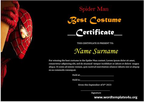 Best Costume Certificate Template Free