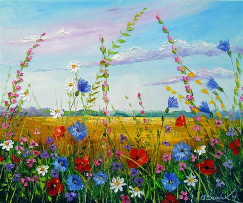 Field In Summer Flowers, Painting by Olha | Artmajeur