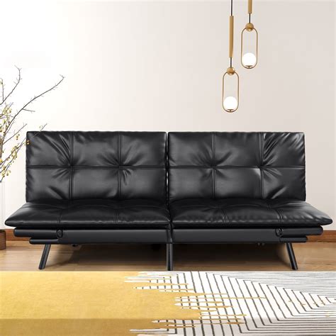 Memory Foam Futon Sofa Bed Foldable Sofa Bed Convertible Couch Leather Sofa Black - Walmart.com ...