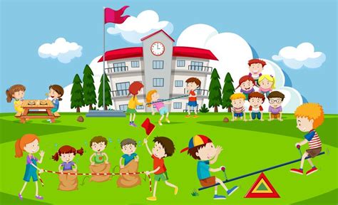 Kids playing at school playground 294073 Vector Art at Vecteezy