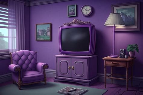 Premium AI Image | Monochromatic purple living room with a modern TV ...