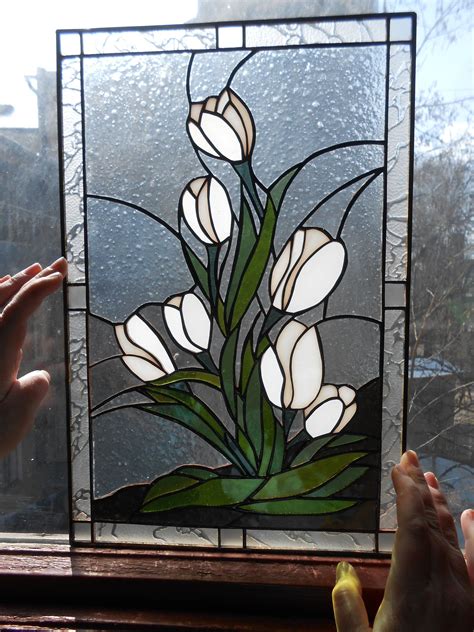White Tulips Flower Stained Glass Suncatcher by MessageArtGlass on Etsy ...