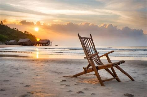 Premium AI Image | Beach chairs on the beach at sunset