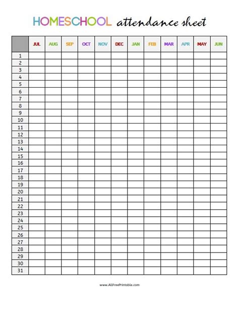 Homeschool Attendance Sheet – Free Printable