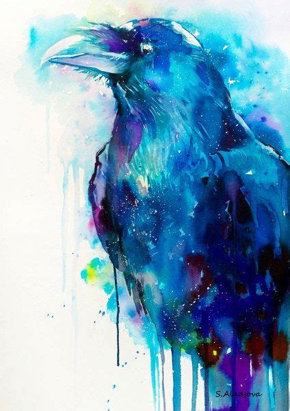 Raven watercolor painting print crow bird wildlife by SlaviART Birds ...