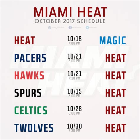 Miami Heat October Schedule : r/heat