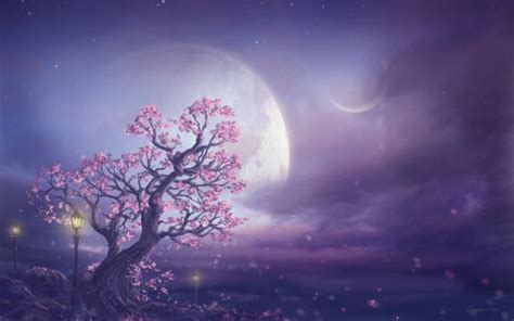 Pink Moon Sky Art | Cherry blossom painting, Fairy wallpaper, Pink moon ...