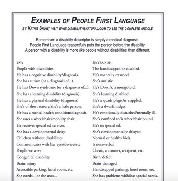 People First Language | PFL | Examples of people-first language