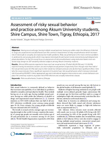 (PDF) Assessment of risky sexual behavior and practice among Aksum ...