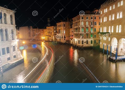 Venice, Italy Grand Canal Night View of Traditional Low-rise Buildings ...