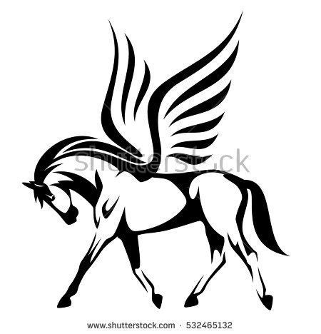 pegasus vector illustration - winged horse side view black and white design Vector Design ...
