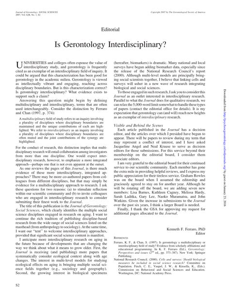 (PDF) Is Gerontology Interdisciplinary?