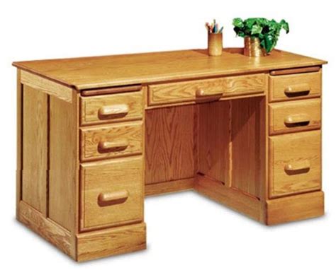 54" Handcrafted Solid Oak Double Pedestal Executive Desk with Finish O ...
