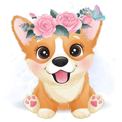 Bonito pequeno corgi com flores | Premium Vector #Freepik #vector # ...