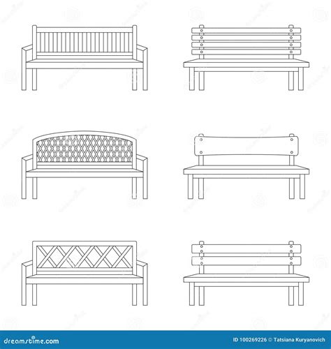 Set of Contours of Bench, Vector Illustration Stock Vector - Illustration of front, icon: 100269226