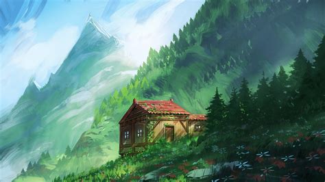 Cozy Little House In Mountains Computer Desktop Backgrounds, Desktop ...