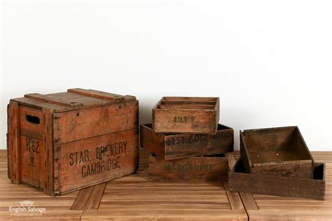 Vintage wooden grocery storage crates