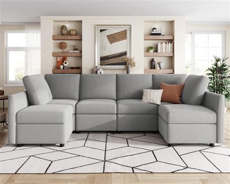 Buy LINSY HOME Modular Sectional Sofa, Convertible U Shaped Sofa Couch with Storage, Memory Foam ...