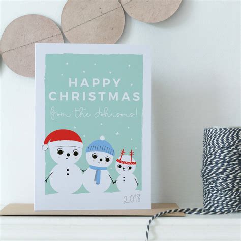 Family Christmas Card Personalised With Snow People By Small Dots