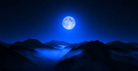 Wallpaper moon night, mountain range, horizon, blue sky, night desktop ...