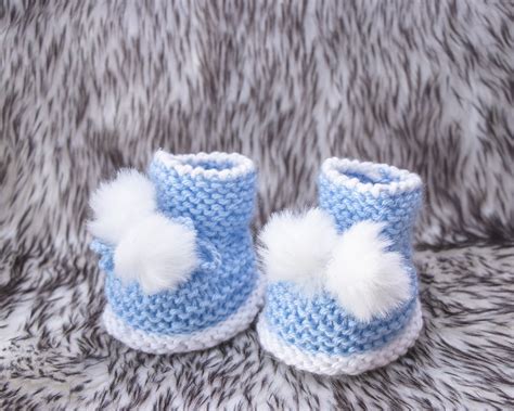 Knitted Pom Pom Booties Baby Boy Booties Baby Booties Hand | Etsy