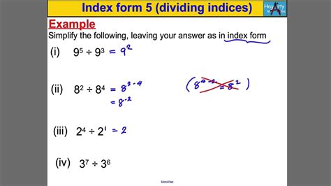 Index form 5 (dividing indices) - YouTube