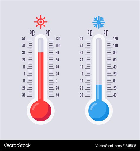 Flat thermometers hot and cold mercury Royalty Free Vector