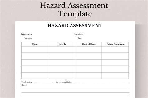 Printable Hazard Assessment Template, Hazard Assessment Form, Hazard Assessment Sheet, Workplace ...