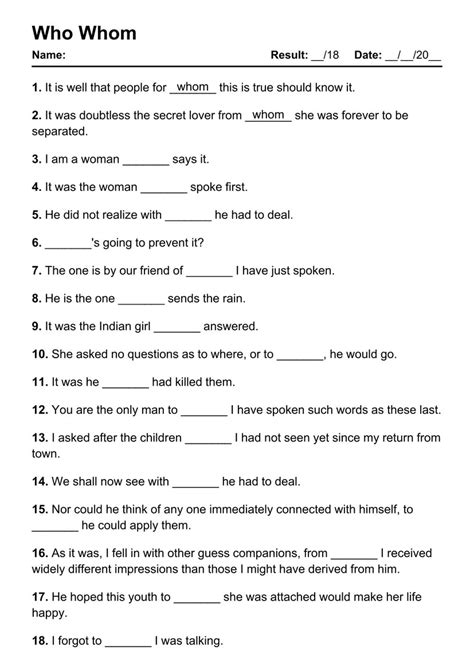 101 Who Whom PDF Worksheets with Answers [2075 Exercises] - Grammarism