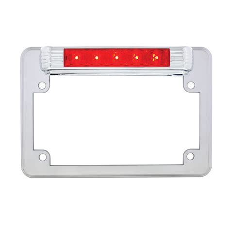 Chrome Motorcycle License Plate Frame With Auxiliary Light - Amber LED/Amber Lens - MadMax