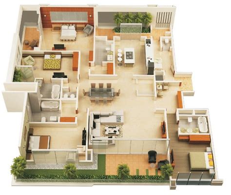 50-four-4-bedroom-apartmenthouse-plans (1) | 3d house plans, House ...