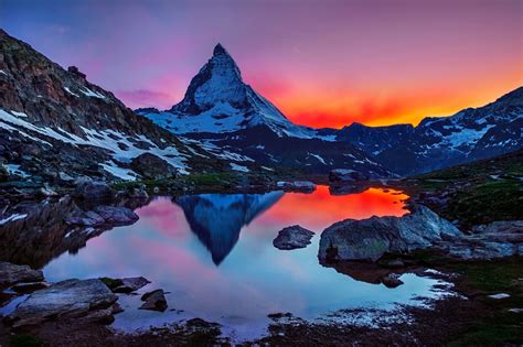 Sunset landscape mountain sky Matterhorn Switzerland the Alps ...