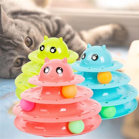 3 Tier Cat Ball Toy with 3 Colour Balls Interactive Toy for Indoor Cat ...