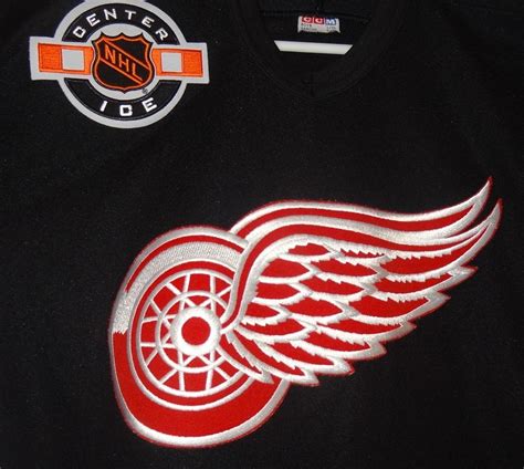 Black Red Wings NHL Hockey Youth DETROIT L/XL SEWN CCM CENTER ICE ...