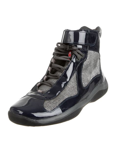 Prada Sport Patent Leather High-Top Sneakers - Blue Sneakers, Shoes - WPR30665 | The RealReal