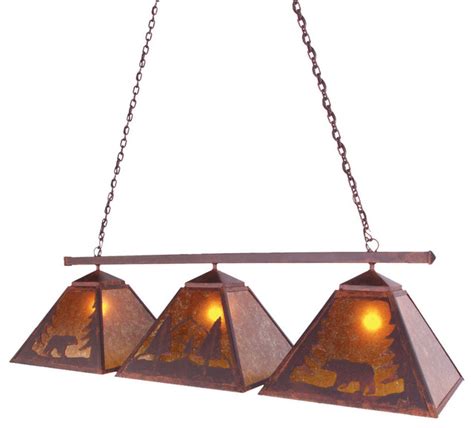 Game Light - Triple - Timber Ridge - BEAR - Rustic - Pool Table Lights ...